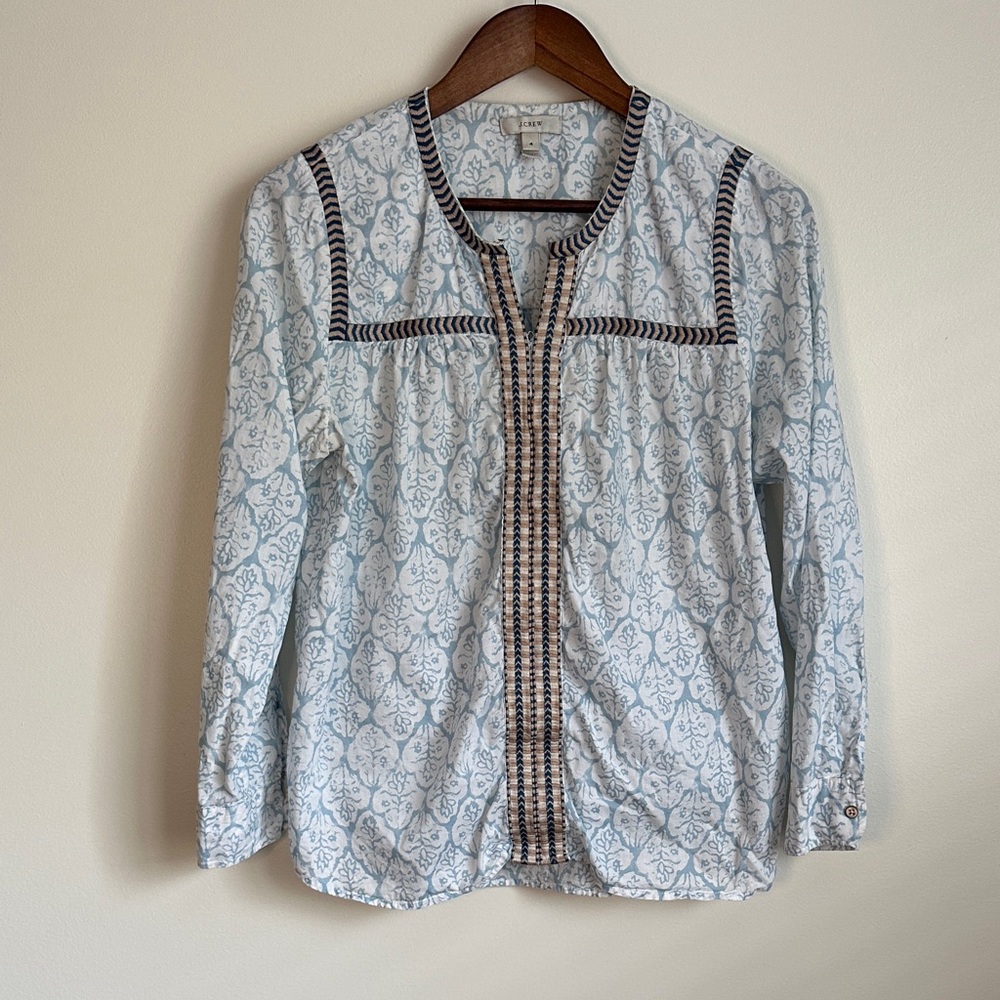 J. Crew Light Blue Patterned Blouse